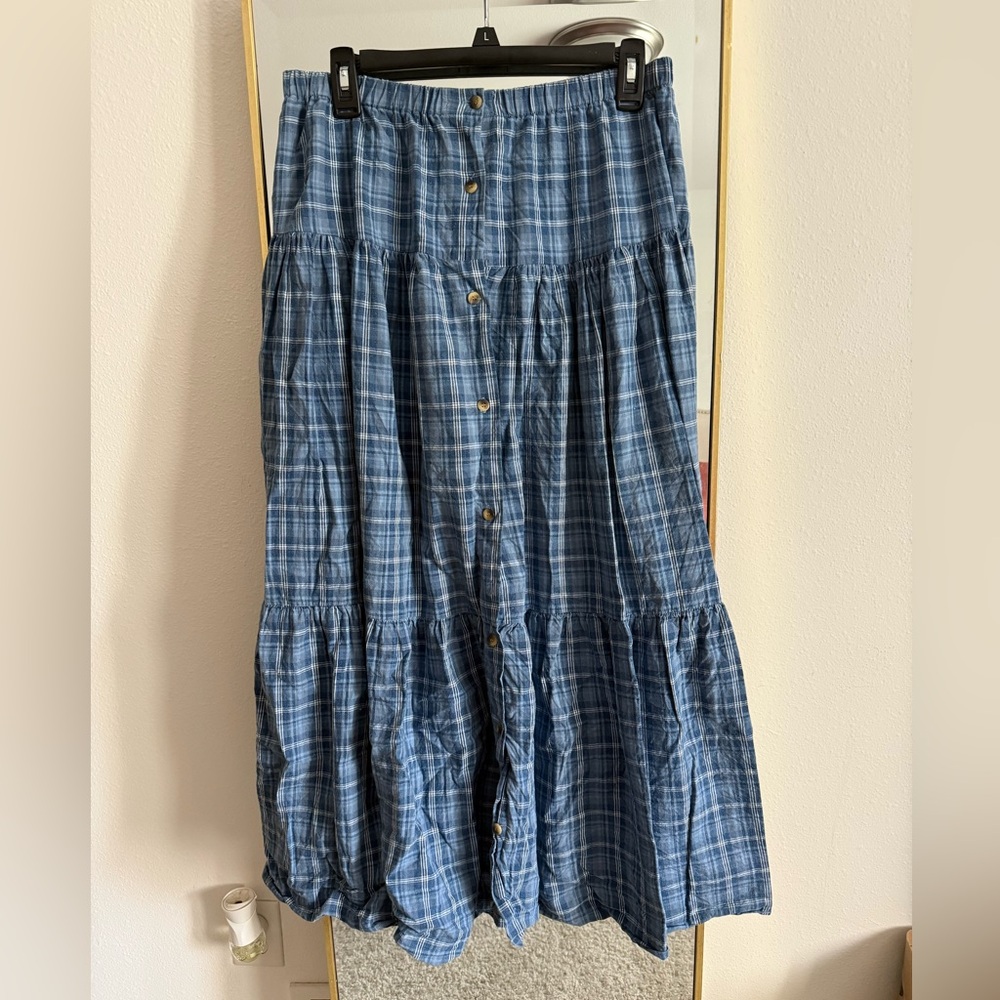 Blue Tiered Maxi Skirt for Casual Wear